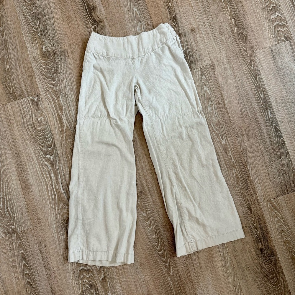 Linen blend wide leg Cream Pants